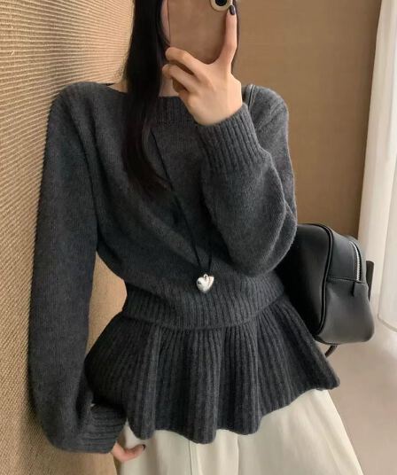 한 부서 가을 달콤함 느긋한 바람 치마 커튼 디자인 탈착식 다용도 세트 슬림해 보이는 스웨터 여자