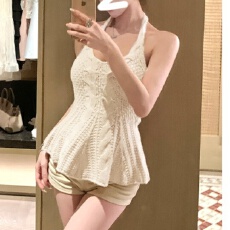 辣妹挂脖露背麻花收腰上衣女2026修身显瘦无袖背心