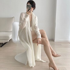 批发云朵质感马海毛宽松<b class='q'>长款</b>轻薄针织系带春开衫慵懒防晒<b class='q'>毛衣外套</b>仙女