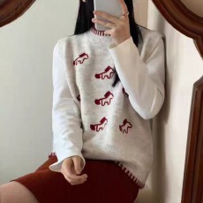 韩系设计感小马提花针织马甲女春秋装冬软糯减龄坎肩背心坎肩上衣