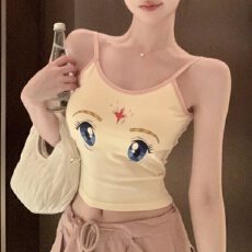 批发撞色甜辣妹小吊带背心女夏季<b class='q'>可爱</b>减龄带胸垫修身内搭抹胸上衣外穿