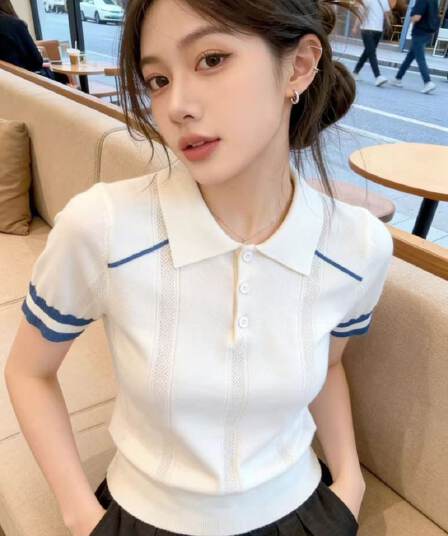 한국 스타일 부드러운 바람 배색 반팔 니트 스웨터 2026 봄 여름 폴로 칼라 부드럽다 패션 맨위 품격 다용도 작은 셔츠