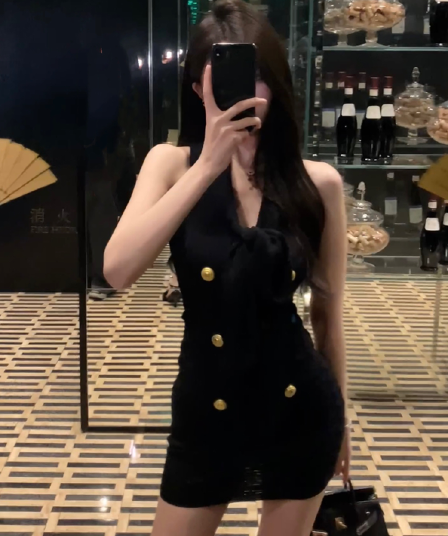 봄 여름 작은 샤넬 스타일 민소매 니트 여성 드레스 순수한 욕망 품격 감정 핫걸 타이트 스커트 짧은 치마