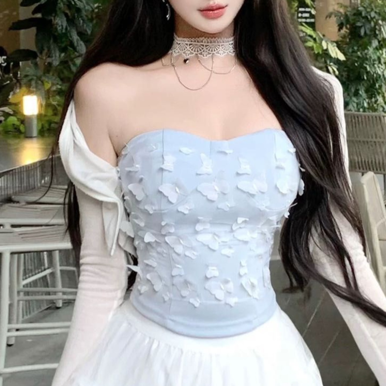 망사 나비 매듭 한 단어 와이 아름다움 뒤로 포장 가슴 조끼 경기 나비 매듭 목도리