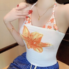 批发韩系辣妹拼接印花抹胸<b class='q'>背心</b>女2026夏季性感超短款<b class='q'>露</b><b class='q'>脐</b>吊带两件套
