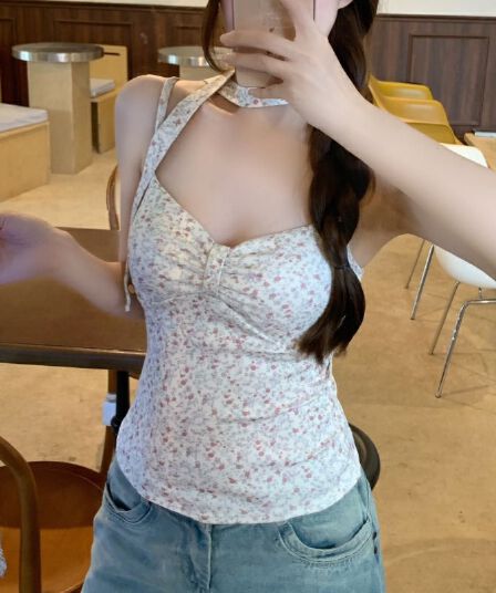 봄 여름 섹션 프랑스식 순수한 욕망 꽃무늬 탈착식 행침 목 레이스업 행침 목 슬립 둘 착용 표지 고기 슬림해 보이는 맨위