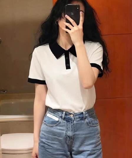 POLO 셔츠 반팔 티셔츠 여성 ins 트렌디 여름 디자인 센스 작은 대중 니트 만나는 외국 가스 고급 센스 다용도 맨위
