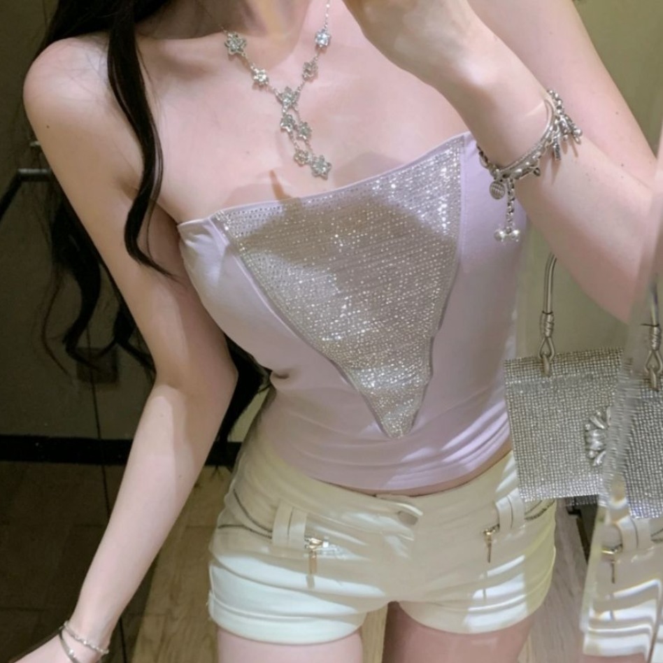 순수한 욕망 핫걸 바람 섹시함 패션 튜브탑 맨위 무거운 작업 비즈 디자인 슬림해 보이는 다용도 인사이드 가져 가라. 외출용 조끼 여성