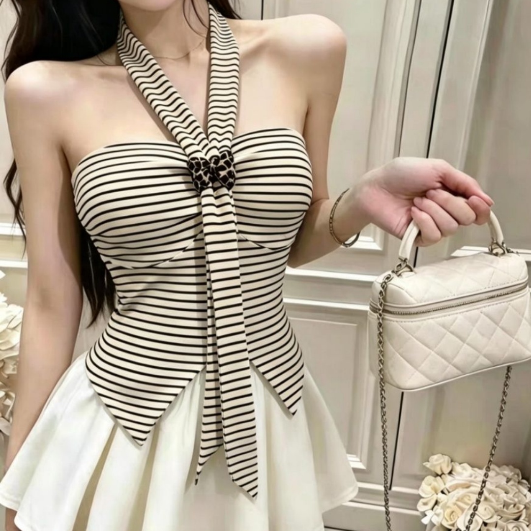 순수한 욕망 섹시함 리본 행침 목 튜브탑 조끼 여성 여름 레트로 몸매 가꾸기 포장 가슴 외출용 달콤함 인사이드 가져 가라. 작은 맨위