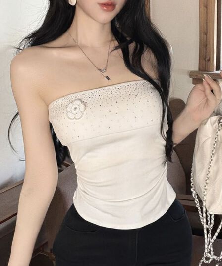 동백 나무 핫픽스 캐미솔 여름 순수한 욕망 핫걸 오프숄더 튜브탑 작은 켜기 벨트 가슴 패드 태국 아름다운