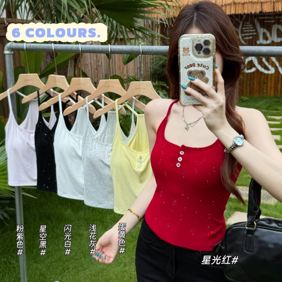 한 부서 민소매 섹시함 인사이드 가져 가라. 나만의 것을 가져와 라. 별빛 필터 깨진 플래시 슬립 분위기 센스 단추 캐미솔 벨트 가슴 패드