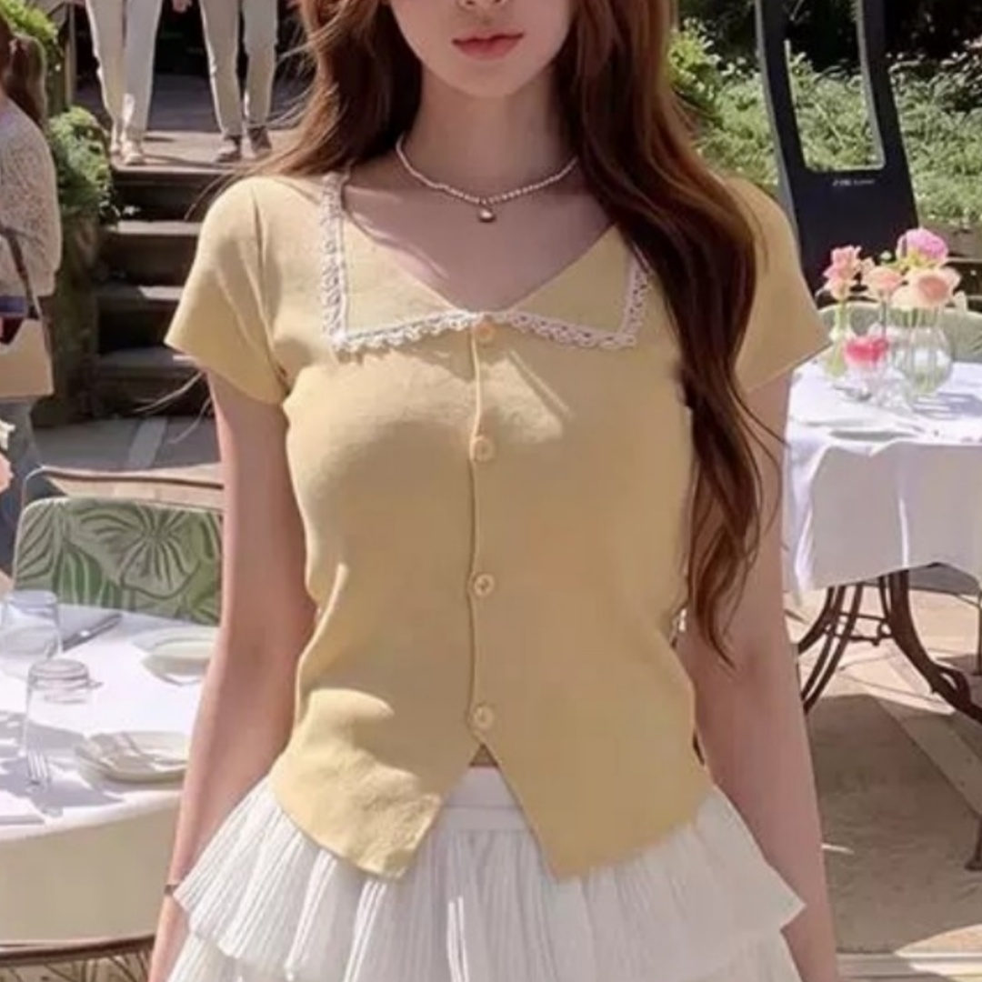 한 부서 부드러운 바람 레이스 니트 스웨터 여성 2026 새로운 민소매 v 칼라 몸매 가꾸기 슬림해 보이는 맨위