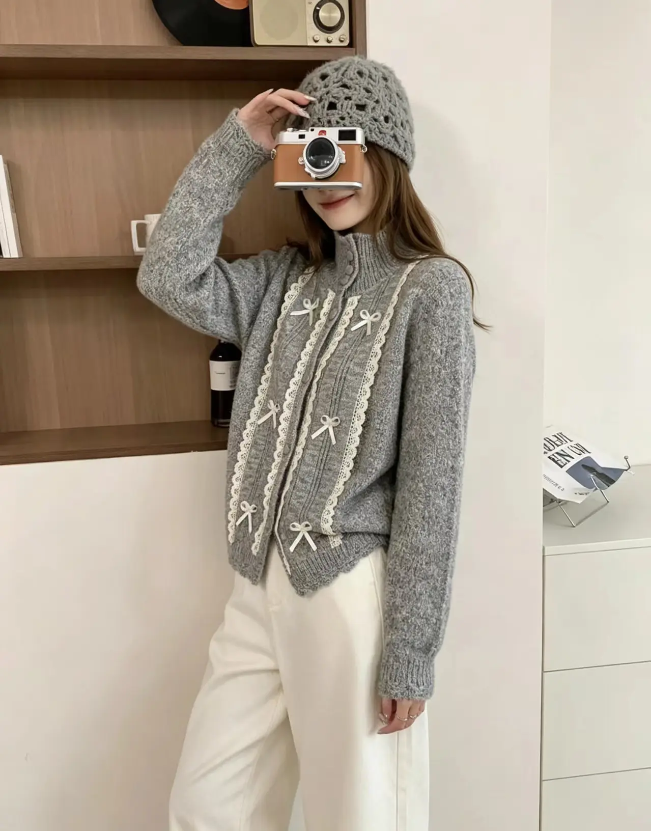 한국인기 스탠드 칼라 레이스 가디건 상세 이미지 1