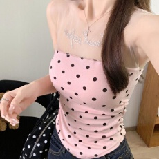 批发纯欲辣妹风性感<b class='q'>裹</b><b class='q'>胸</b>短款背心女夏季甜美波点修身显瘦内搭<b class='q'>抹胸</b>上衣