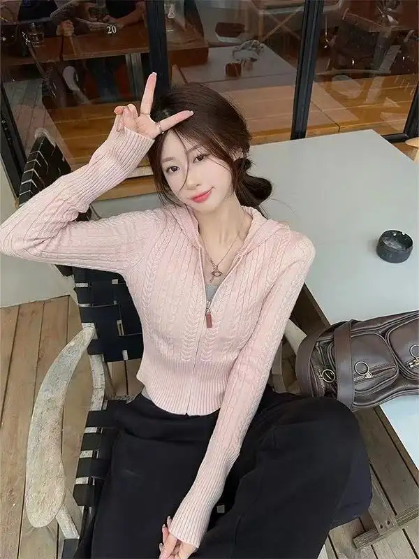 한국인기 꽈배기 후드 니트 가디건 상세 이미지 4