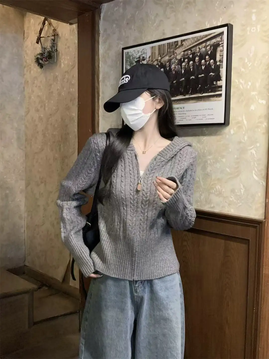 한국인기 꽈배기 후드 니트 가디건 상세 이미지 5