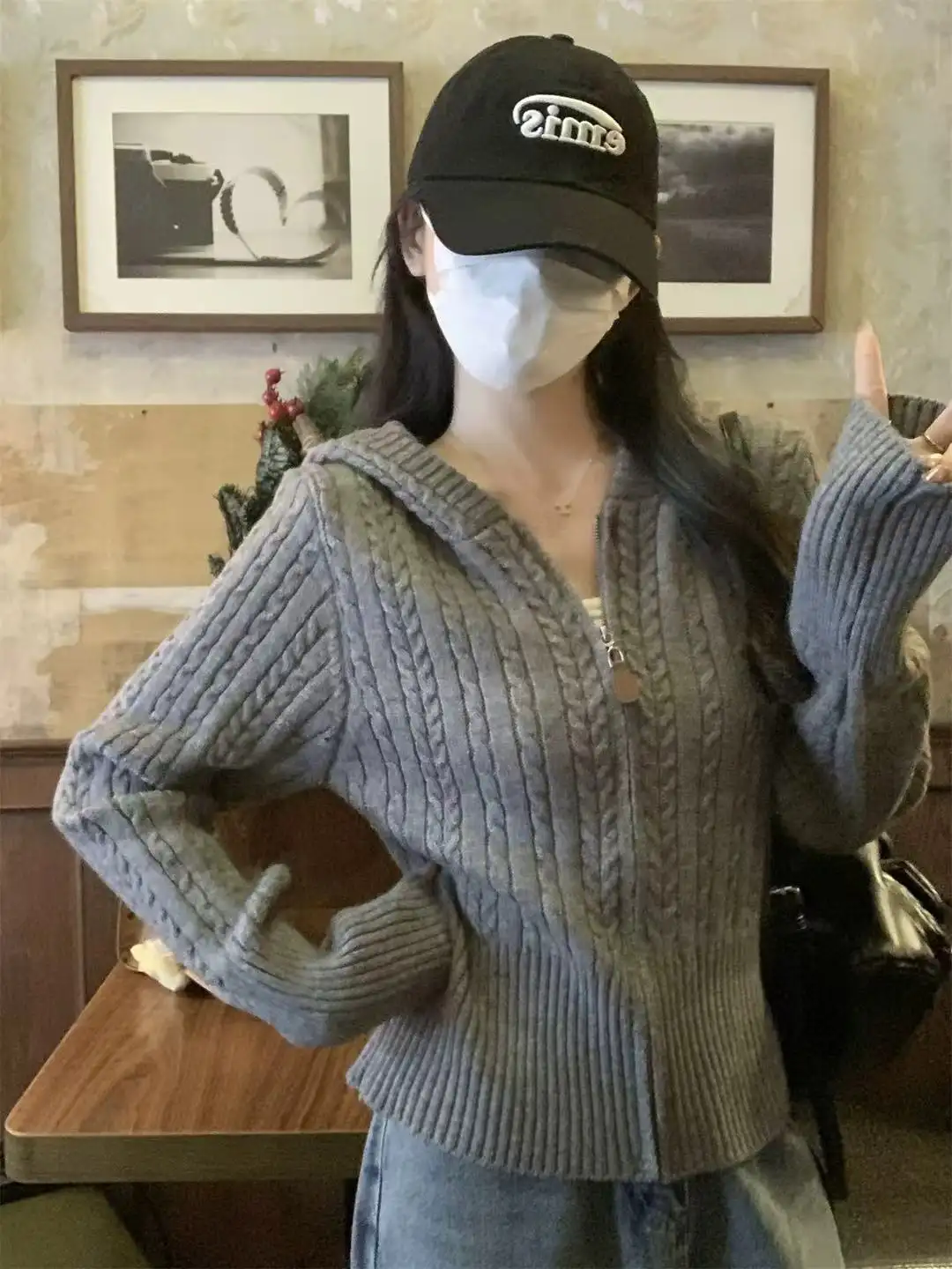 한국인기 꽈배기 후드 니트 가디건 상세 이미지 6