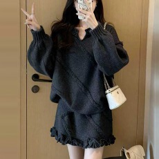 批发韩系<b class='q'>甜美</b>慵懒风毛衣套装女2026秋冬新款爆款针织上衣半身裙两件套