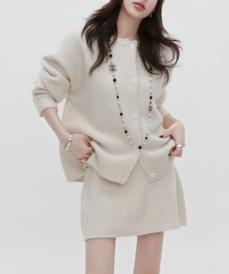 프랑스식 작은 샤넬 스타일 니트 오픈 가디건 반신 스커트 투피스 슈트 여성 가을 겨울철 miu 부서 품격 고급 센스 세트