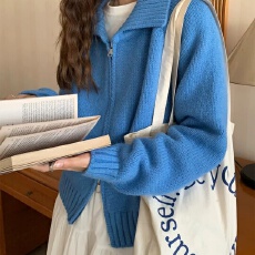 批发韩系翻领清新甜美双拉链毛衣外套2026秋季气质温柔软糯风上衣