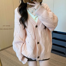 批发韩系慵懒风<b class='q'>镂空</b>菱形绞花针织外套女早秋时尚气质百搭显瘦休闲开衫