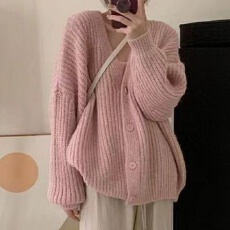 批发日系复古慵懒风针织<b class='q'>开衫</b>女2026秋冬宽松显瘦加厚粗针毛线毛衣外套