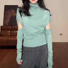 批发韩系燕麦色蝙蝠袖高领针织打底衫女秋<b class='q'>冬</b>独特漂亮内搭毛衣袖套上衣