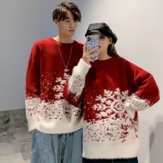 批发圣诞跨年情侣装秋冬季加厚<b class='q'>毛衣</b>男新年ins超火红色本命年过年衣服