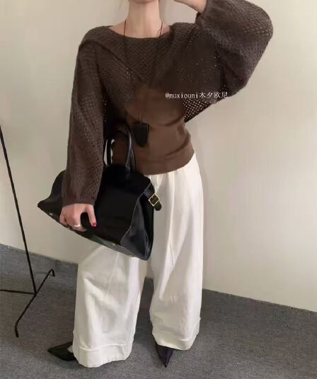 고급 센스 홀로우 아웃 숄 블라우스 캐미솔 투피스 세트