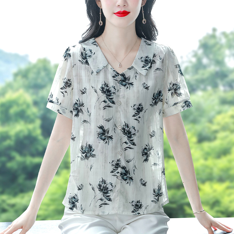 여름 드레스 반팔 쉬폰 블라우스 베이비 칼라 여성 절묘한 다용도 작은 셔츠 몸매 가꾸기 슬림해 보이는 맨위