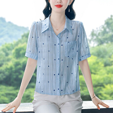 批发夏装新款翻领衬衫女士<b class='q'>短袖</b>小衫时尚妈妈百搭显瘦<b class='q'>雪纺上衣</b>