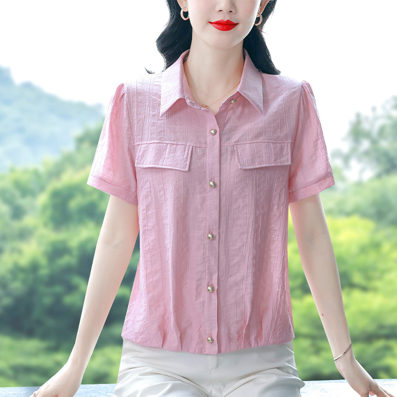 패션 캐주얼 반팔 셔츠 여성 여름 드레스 새로운 다용도 품격 외국 가스 쇼트 스타일 작은 셔츠 연령 감소 슬림해 보이는 맨위
