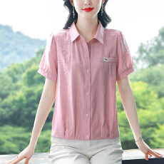 批发时尚减龄短袖衬衫女装新款洋气<b class='q'>短款</b>上衣漂亮<b class='q'>开衫</b>遮肚显瘦小衫