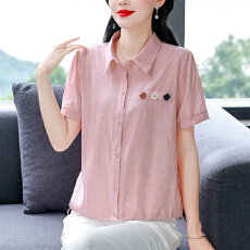 批发<b class='q'>妈妈装</b>夏季短袖衬衫女中年翻领宽松上衣洋气减龄抽绳显瘦小衫