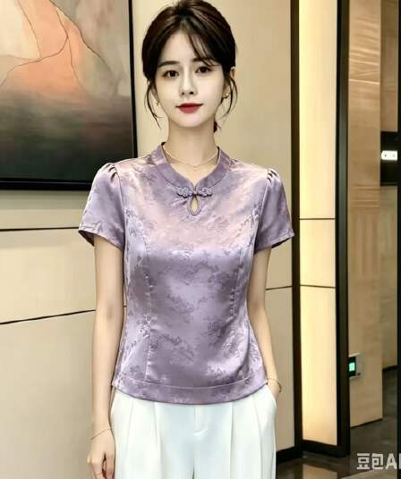 레트로 국풍 새로운 중식 맨위 반팔 새로운 몸매 가꾸기 슬림해 보이는 다용도 작은 셔츠 여름 새로운 여성 의류