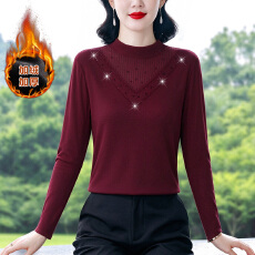 批发秋冬新款网纱烫钻<b class='q'>加绒</b><b class='q'>打底衫</b>女装上衣长袖保暖小衫半高领显瘦