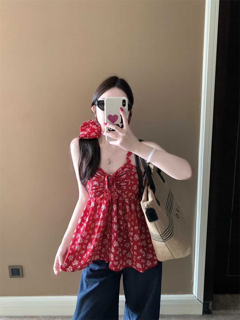 순수한 욕망 달콤한 매운맛 꽃무늬 펌프 로프 캐미솔 프랑스식 품격 작은 키 연령 감소 맨위 실사 정가