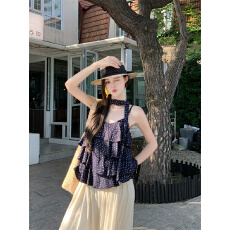 批发<b class='q'>韩版</b>洋气碎花吊带飘带蛋糕层背心上衣女百搭气质无袖<b class='q'>小衫</b>实拍实价