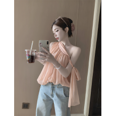 批发法式气质温柔斜领<b class='q'>雪纺衫</b>实拍实价