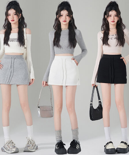 실사 핫걸 펌프 로프 운동 미니 스커트 2026 봄 여름 소녀 운송 동적 하이웨이스트 다용도 타이트 스커트 한 마디 반신 스커트