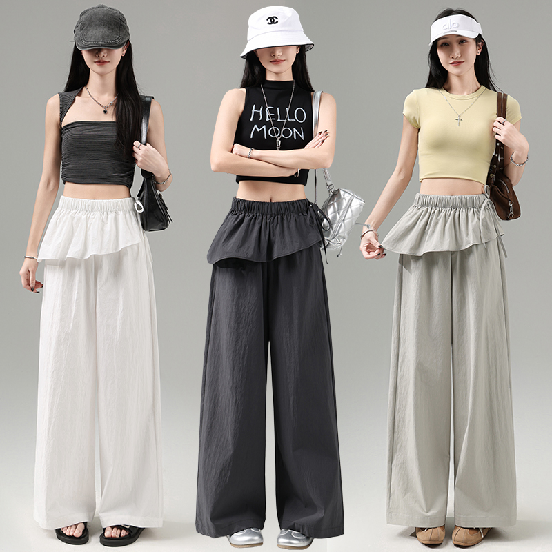 实拍春夏新款韩版ins通勤不规则屁帘显瘦直筒休闲裤