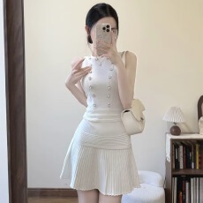 批发夏季2025年甜美套装法式蕾丝拼接短袖针织衫女花朵半身长裙两件套