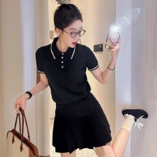 批发春夏女装套装青春减龄学院风短袖POLO衫针织衫半身裙短裙两件套