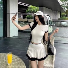 批发韩国春气质百搭显瘦松弛感麻料背心垂感半身裙女