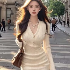 批发小香风针织连衣裙女<b class='q'>春</b>秋新款气质名媛V领收腰显瘦包臀短裙冬打底