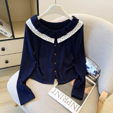 批发十三行秋季新款时尚圆领荷叶边<b class='q'>长袖</b><b class='q'>衬衫女</b>秋季新款宽松百搭上衣