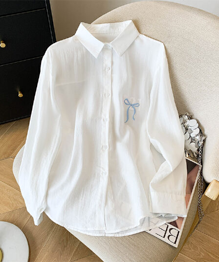 실사 봄 여름 새로운 바 아민 밝은색 POLO 칼라 여성 셔츠 루즈핏 캐주얼 오픈 가디건 한 부서 chic 맨위