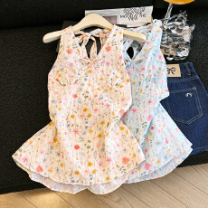 批发实拍法式<b class='q'>碎花</b>刺绣挂脖吊带背心女夏季绝美设计感小众露背外穿上衣