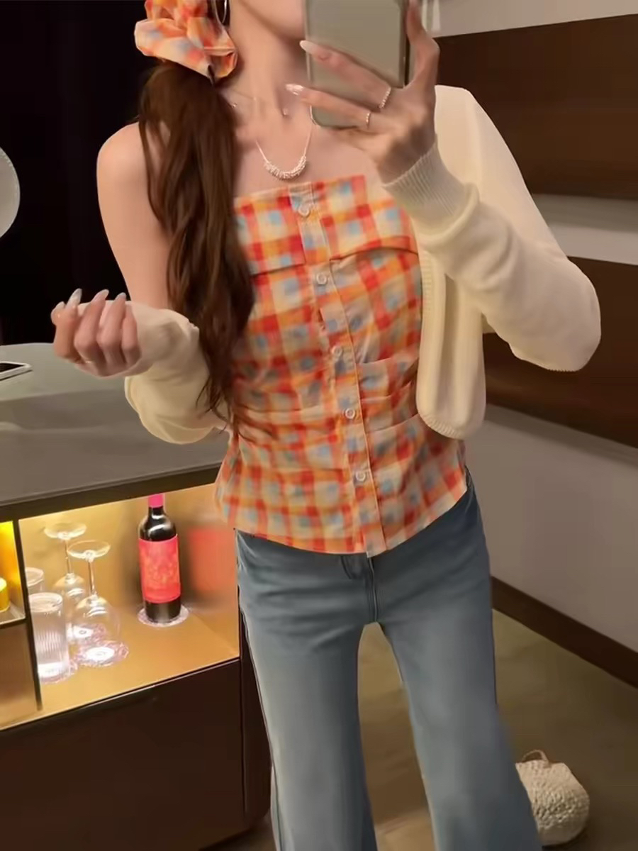 한 부서 열세 개 2026 년 여름 품격 체크무늬 수신 Pleat 달콤함 슬립 머리카락 서클 투피스 세트