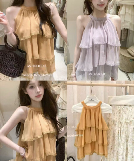 프랑스식 프릴 케이크 행침 목 슬림해 보이는 조끼 여성 여름 26 년 새로운 다용도 편안함 연령 감소 캐주얼 맨위